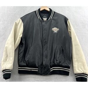 VTG Universal Studios Jacket Mens Large USA Full Zip Varsity Leather Embroidered